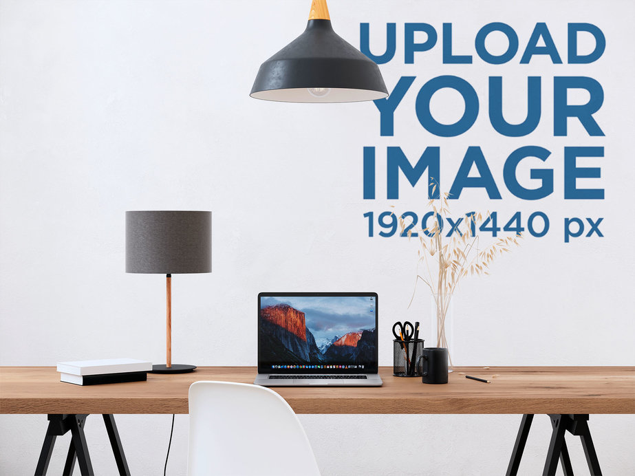 Wallpaper Mockup Featuring a Working Space Desk