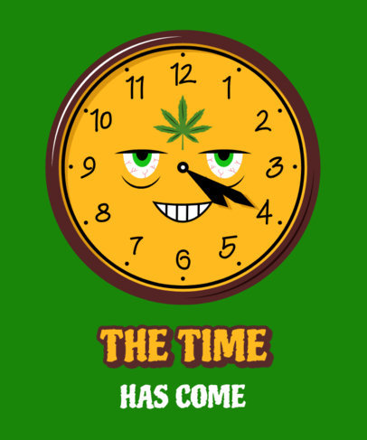 Cannabis Culture T-Shirt Design Template Featuring a Clock Marking 4:20