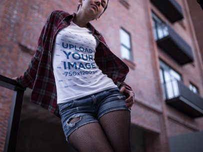 Round Neck T-Shirt Mockup of a Cool Woman Out on the Street