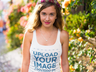 Trendy Woman Wearing a Tank Top in a Garden Mockup