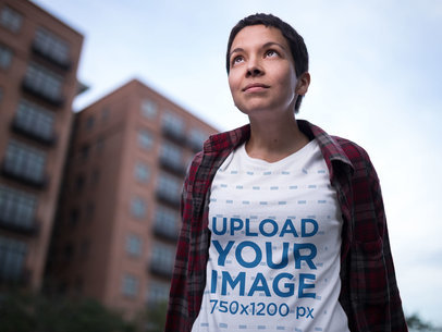 T-Shirt Mockup Featuring an Alternative Woman in the City