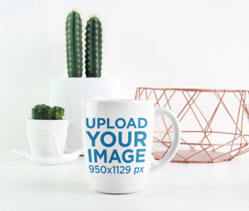 Minimalistic Mockup of an 11 oz Mug Featuring Small Desert Plants