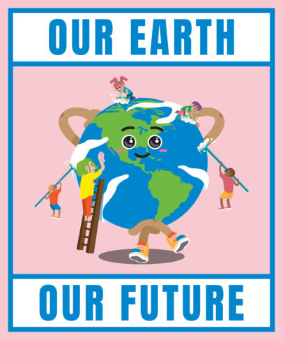 T-Shirt Design Template Featuring Friendly Earth Day Illustrations