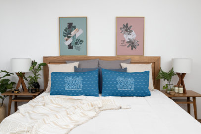 Mockup Featuring Two Horizontal Pillows in a Trendy Bedroom 