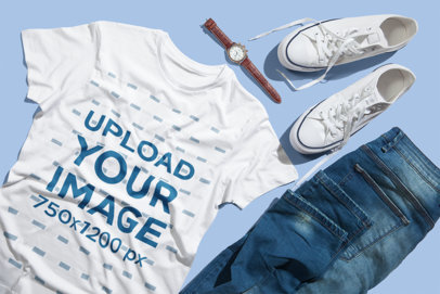 T-Shirt Mockup Featuring Jeans and Sneakers 