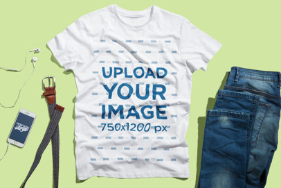 T-Shirt Mockup Featuring a Men's Outfit with Jeans