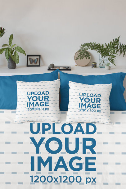Duvet Cover Mockup Featuring Two Square Pillows