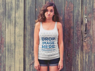 Tank Top Mockup of a Lovely Woman Making a Funny Face