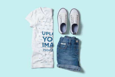Mockup of a Girls' Outfit with a T-Shirt Folded by Half