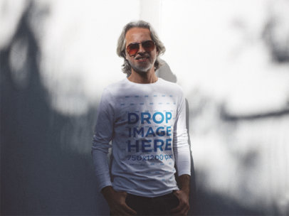Hip Middle-Aged Man Wearing a Long Sleeve T-Shirt with Sunglasses