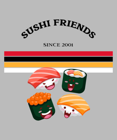 T-Shirt Design Template Featuring Sushi Character Illustrations