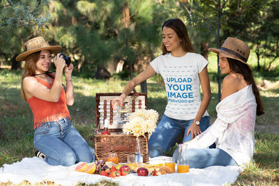 Mockup of a Woman Wearing a T-Shirt on Picnic with Her Friends