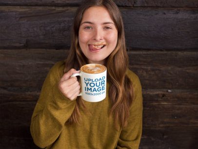 Woman with Hot Chocolate Mustache Drinking From Her Mug Mockup