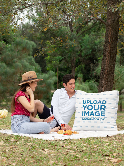 Cushion Mockup of a Couple on a Picnic
