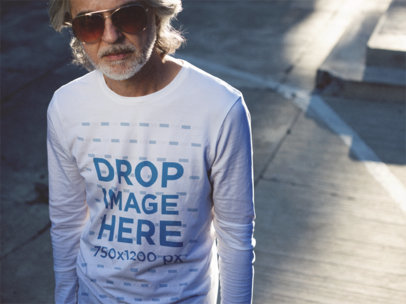 Long Sleeve Tee Mockup of a Stylish Senior Man 
