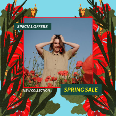 Spring Sale Instagram Post Template Featuring a Background With Tropical Flowers 
