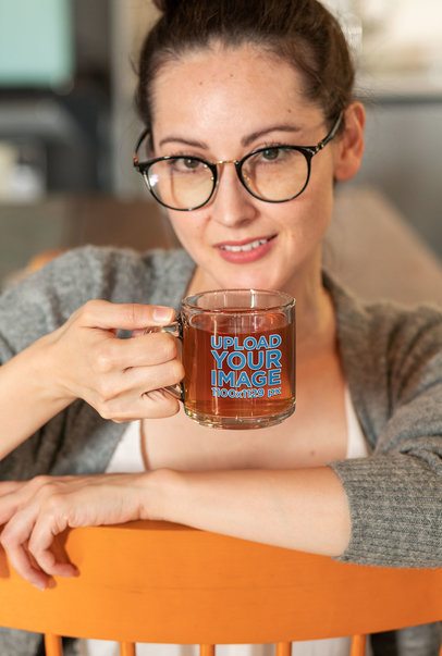 11 oz Clear Mug Mockup of a Woman with Reading Glasses