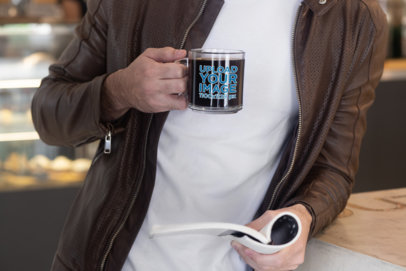 Glass Coffee Mug Mockup of a Man Reading