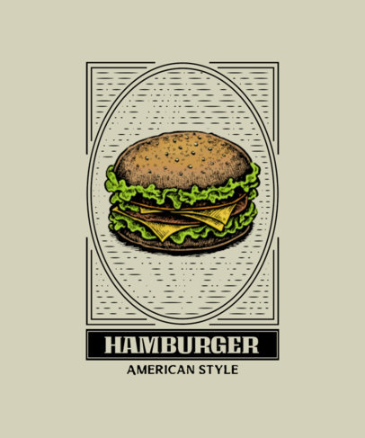 T-Shirt Design Template with Realistic Illustrations of Fast Food