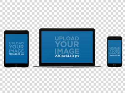 Black iPad and Macbook with iPhone Mockup Set Over a Plain Background