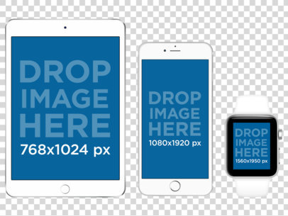 White iOS Devices Mockup Set of an Apple Watch with an iPad and iPhone