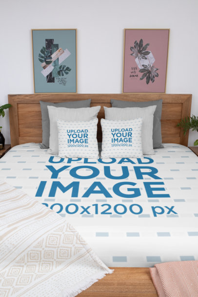 Duvet Mockup Featuring Two Squared Pillows in a Modern Bedroom 