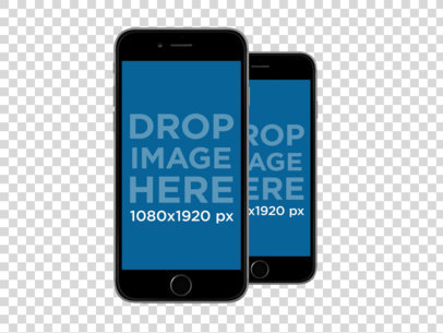 Black iPhone and iPhone Plus Set Mockup Over a Transparent Background