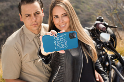 Phone Case for iPhone 11 Mockup Featuring a Biker Couple