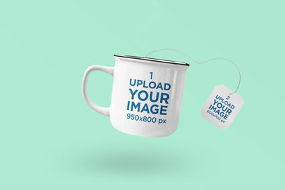 Mockup of an Enamel Mug Featuring a Tea Bag Label 2939-el1