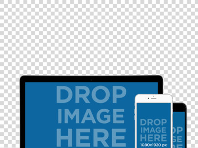 Macbook with iPhone 6 and iPhone 6 Plus Mockup Over a Transparent Background