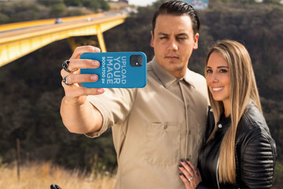 Phone Case Mockup of an Edgy Couple Taking a Selfie