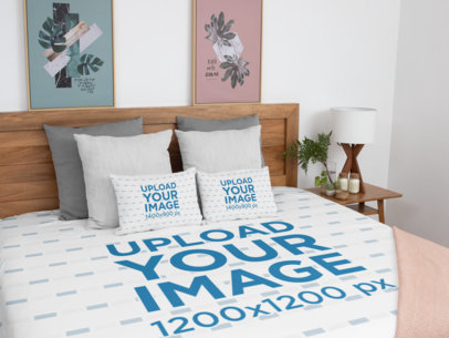 Mockup of a Duvet Cover and Two Square Pillows in a Classy Bedroom