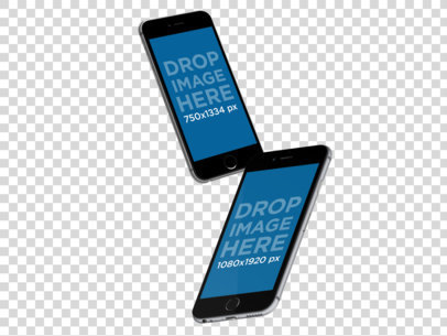 iPhone and iPhone Plus Mockup Floating in Angled Position Mockup