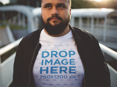 Round Neck T-Shirt Mockup Featuring a Hispanic Man 