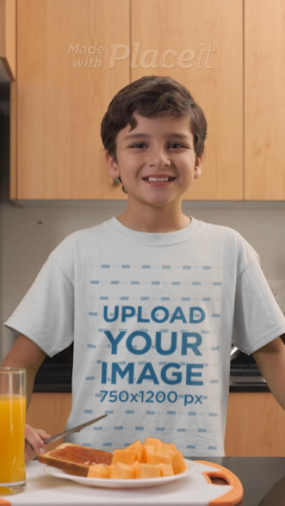 T-Shirt Video of a Boy Preparing Toast 