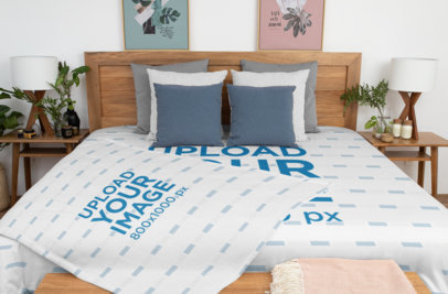 Duvet Cover Mockup Featuring a Sublimated Blanket in a Modern Bedroom