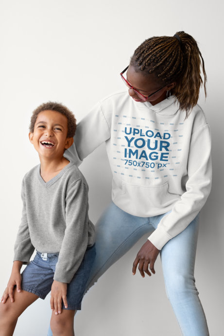 Hoodie Mockup of a Mother with Her Boy