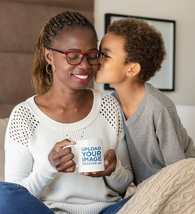 11 oz Coffee Mug Mockup of a Mother with Her Boy