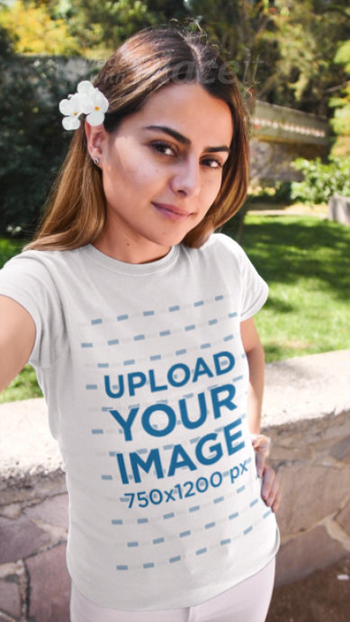 Selfie Video of a Woman Wearing a T-Shirt on Spring
