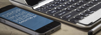 iPad Landscape On Keyboard And iPhone 5s Portrait Wide