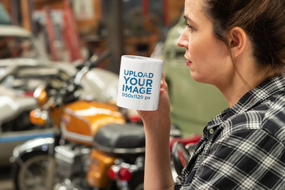 11 oz Coffee Mug Mockup of a Biker Woman