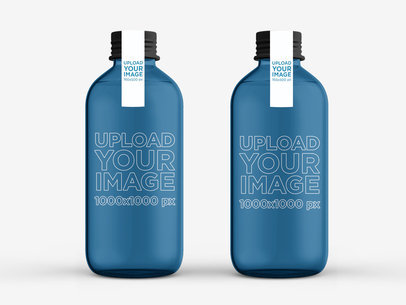 Minimal Packaging Mockup Featuring Two Glass Water Bottles Against a Plain Color Background 