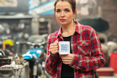11 oz Coffee Mug Mockup of a Woman in a Workshop