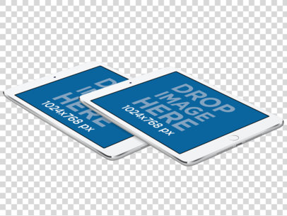 Mockup of Two iPad Minis in Landscape Position Floating 