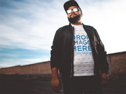 T-Shirt Mockup of a Cool Plus Size Guy Wearing Sunglasses