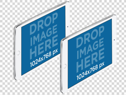 Two iPad Minis in Angled Landscape Position Over a Plain Background Mockup