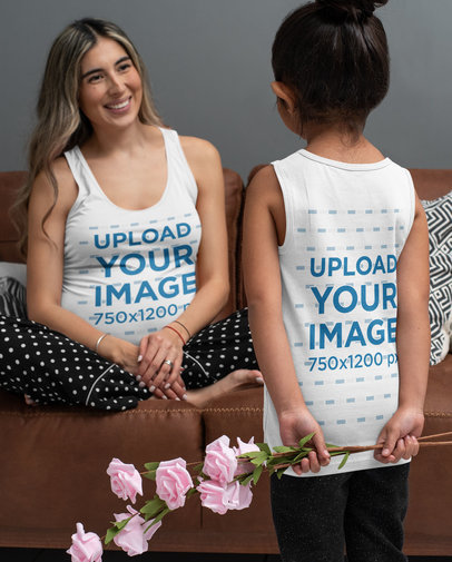 Tank Top Mockup of a Girl Giving Flowers to Her Pregnant Mom