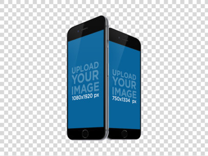iPhone and iPhone Plus in Angled Portrait Position Mockup