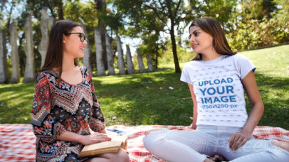 T-Shirt Video of a Woman Chatting with Her Friend