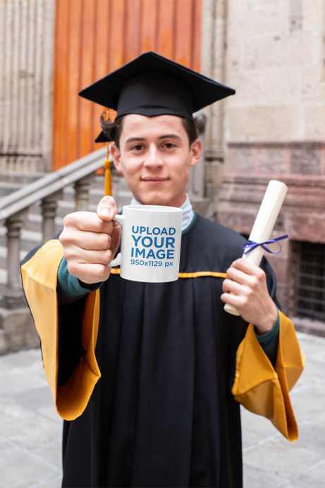 Placeit - Mug Mockup of a Man in His Graduation Day